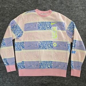Nike Sweatshirt Mens Medium Pink Blue Patterned Fleece Trippy Safari Crewneck
